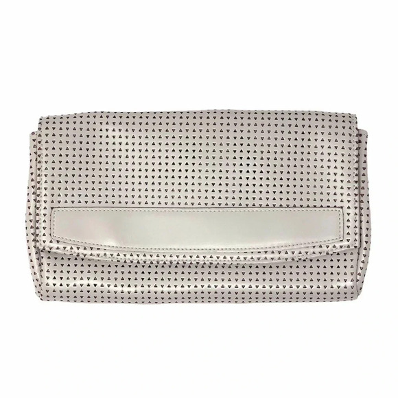 LAUREN MERKIN June Triangle Magnetic Perforated Laser Cut Gray Clutch Purse - Picture 2 of 11